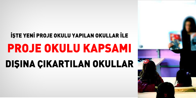 İşte yeni proje okulu yapılan okullar ile proje okulu kapsamı dışına çıkartılan okullar