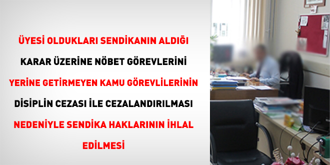 Üyesi Oldukları Sendikanın Aldığı Karar Üzerine Nöbet Görevlerini Yerine Getirmeyen Kamu Görevlilerinin Disiplin Cezası İle Cezalandırılması Nedeniyle Sendika Haklarının İhlal Edilmesi