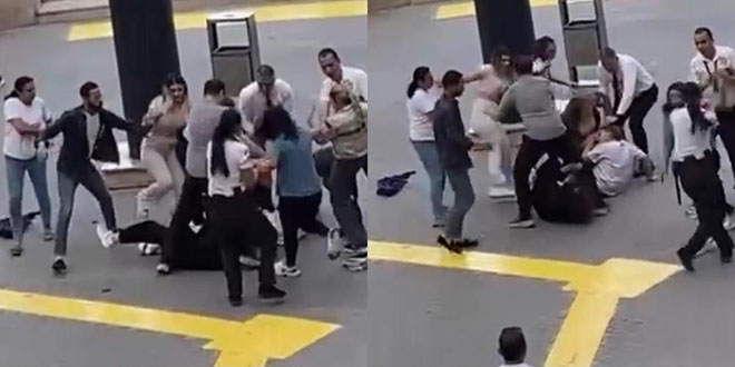 AVM önünde kadınlar tekme tokat kavga etti